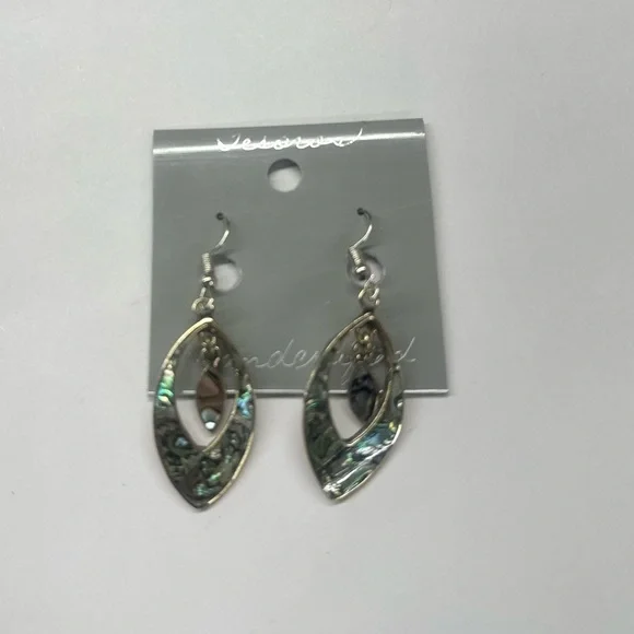 Vintage Taxco Mexican Alpaca Abalone Double Teardrop Earrings - Picture 3 of 6